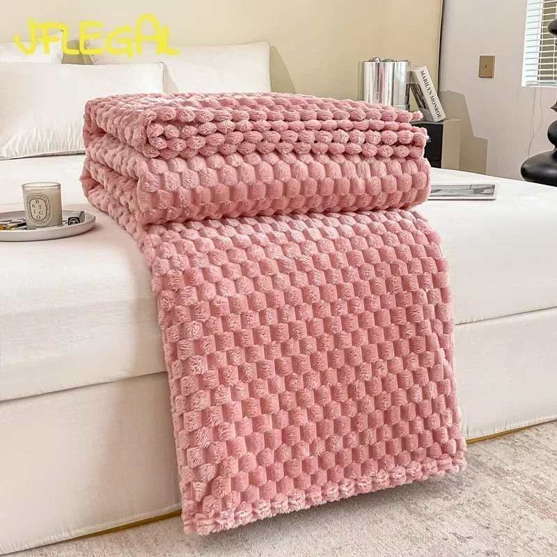 

JFLEGAL Solid Plaid Spring Autumn Blankets Soft Warm Fluffy Throw Blanket Coral Fleece Bedspread for Bed Sofa Mantas De Cama