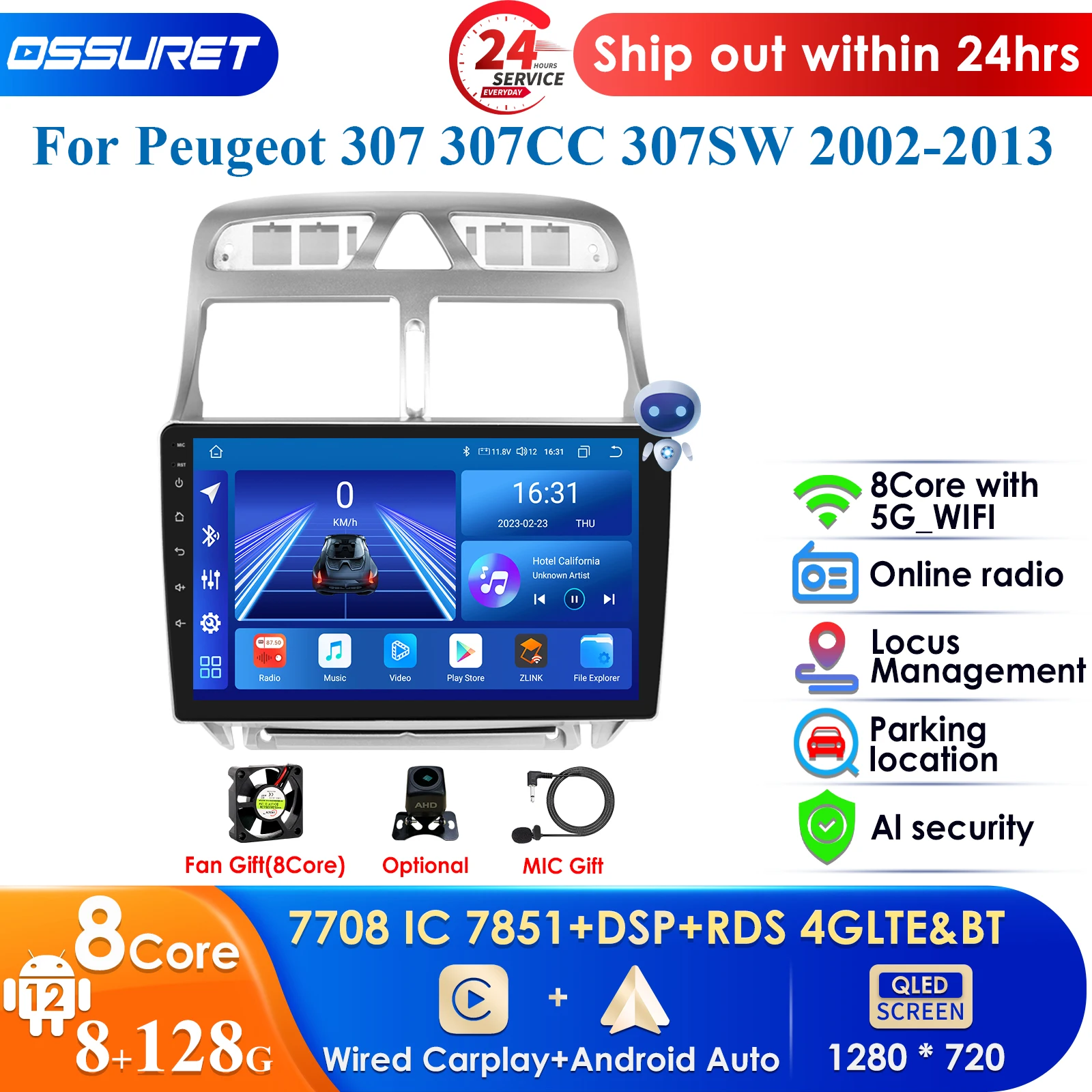 

Carplay 4G 9'' 7862 DSP 2din Android Car Radio for Peugeot 307 307CC 307SW 2002 - 2013 Multimedia Video Player Autoradio USB DVR