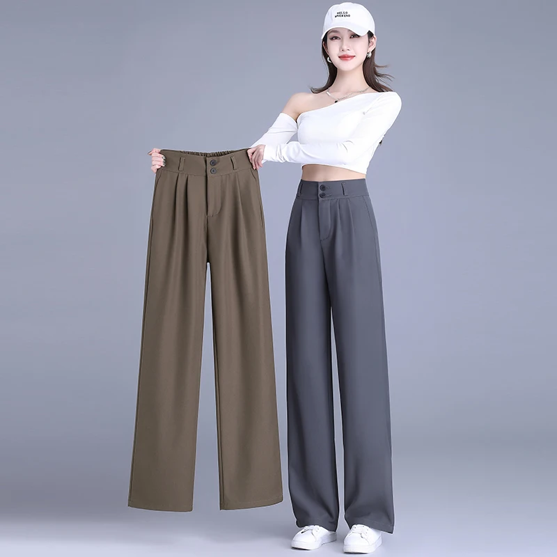 2025 Spring Autumn Women's Trousers High Waist Wide Leg Pants Slim Straight Women Clothing New Korean Fashionable Suit Trousers