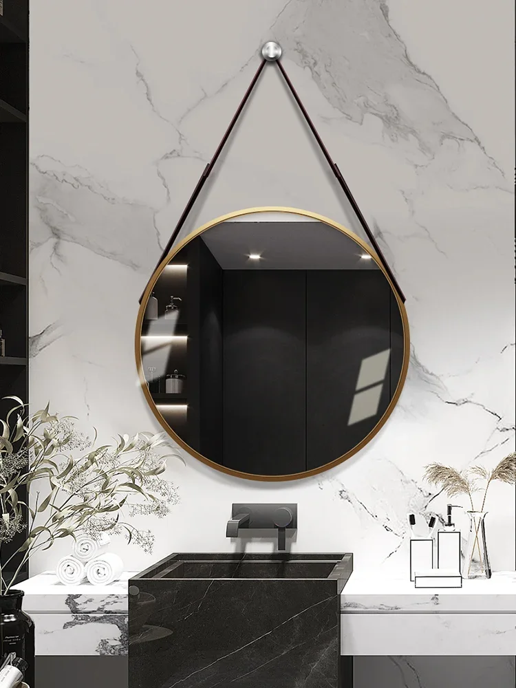 Seamless electroplated aluminum alloy light luxury circular sling mirror bathroom