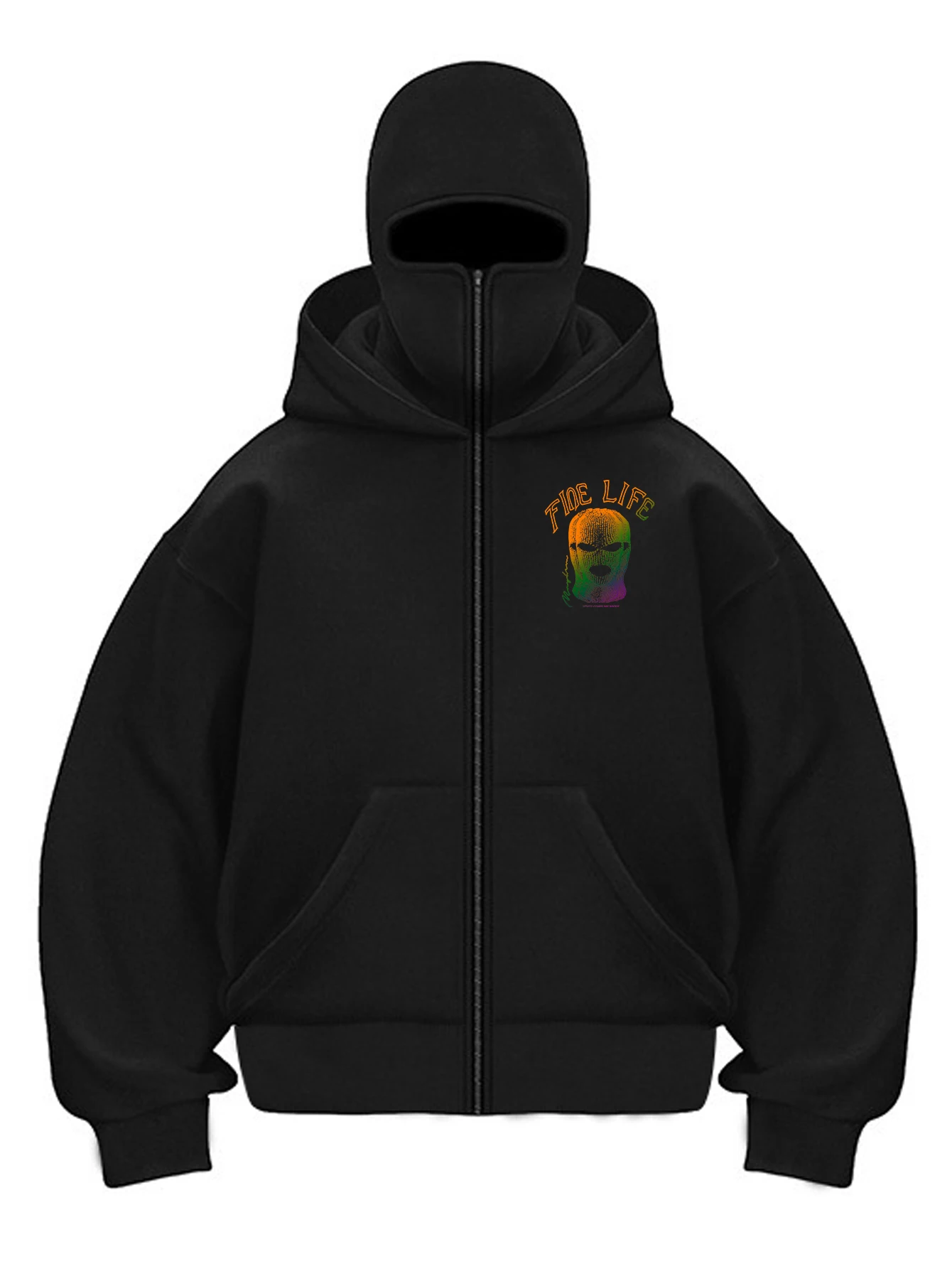 

Мужская толстовка-балаклава оверсайз на молнии с радужным градиентом, лыжная маска с принтом, уличная одежда, повседневная теплая зимняя куртка с капюшоном