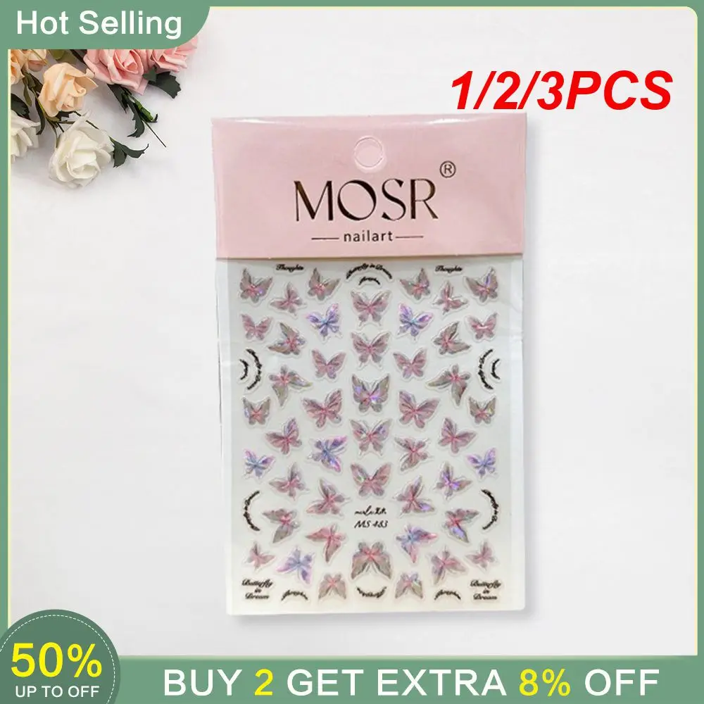 1/2/3PCS 3d Butterfly Design Unique 3d Design Fashionable Fashion Shell Polarized 3d Butterfly Nail Sticker