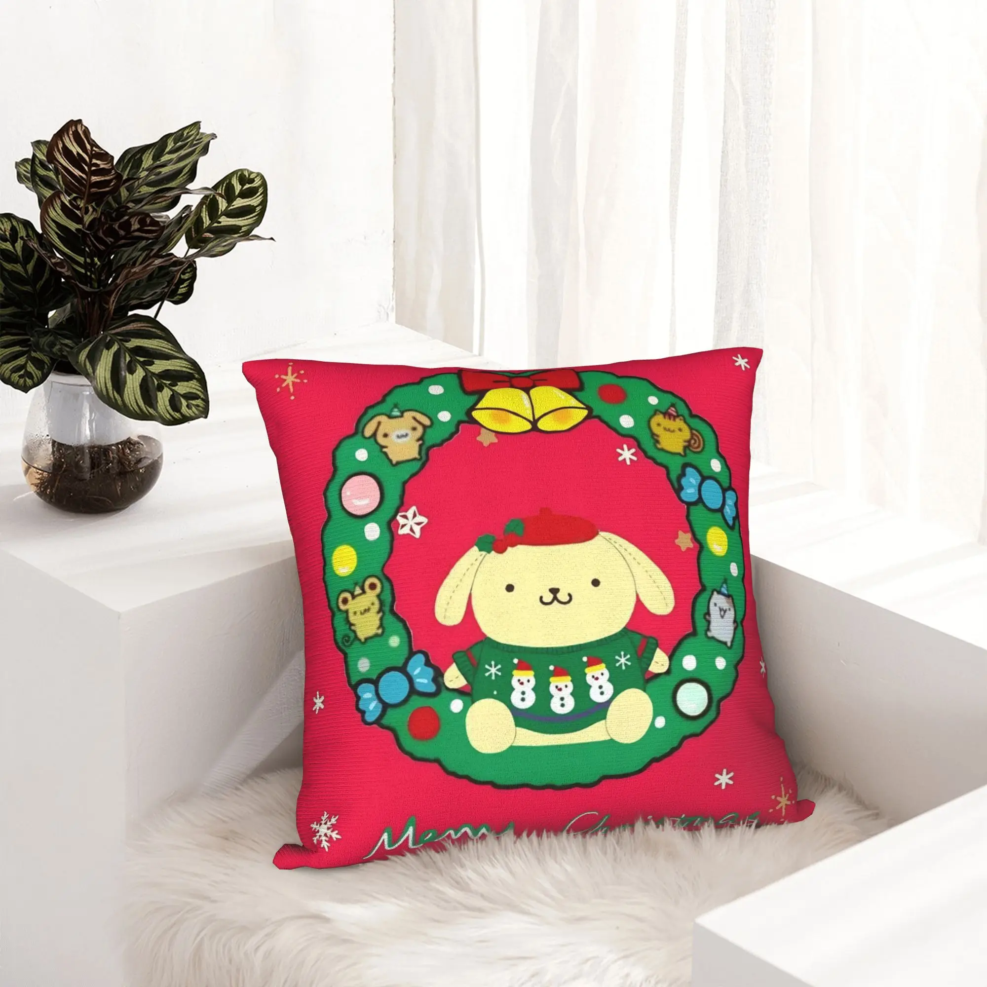 Pompompurins Merry Christmas Holiday Pillowcase Printed Polyester Cushion Cover Decoration  Pillow Case Cover Home Square 18''