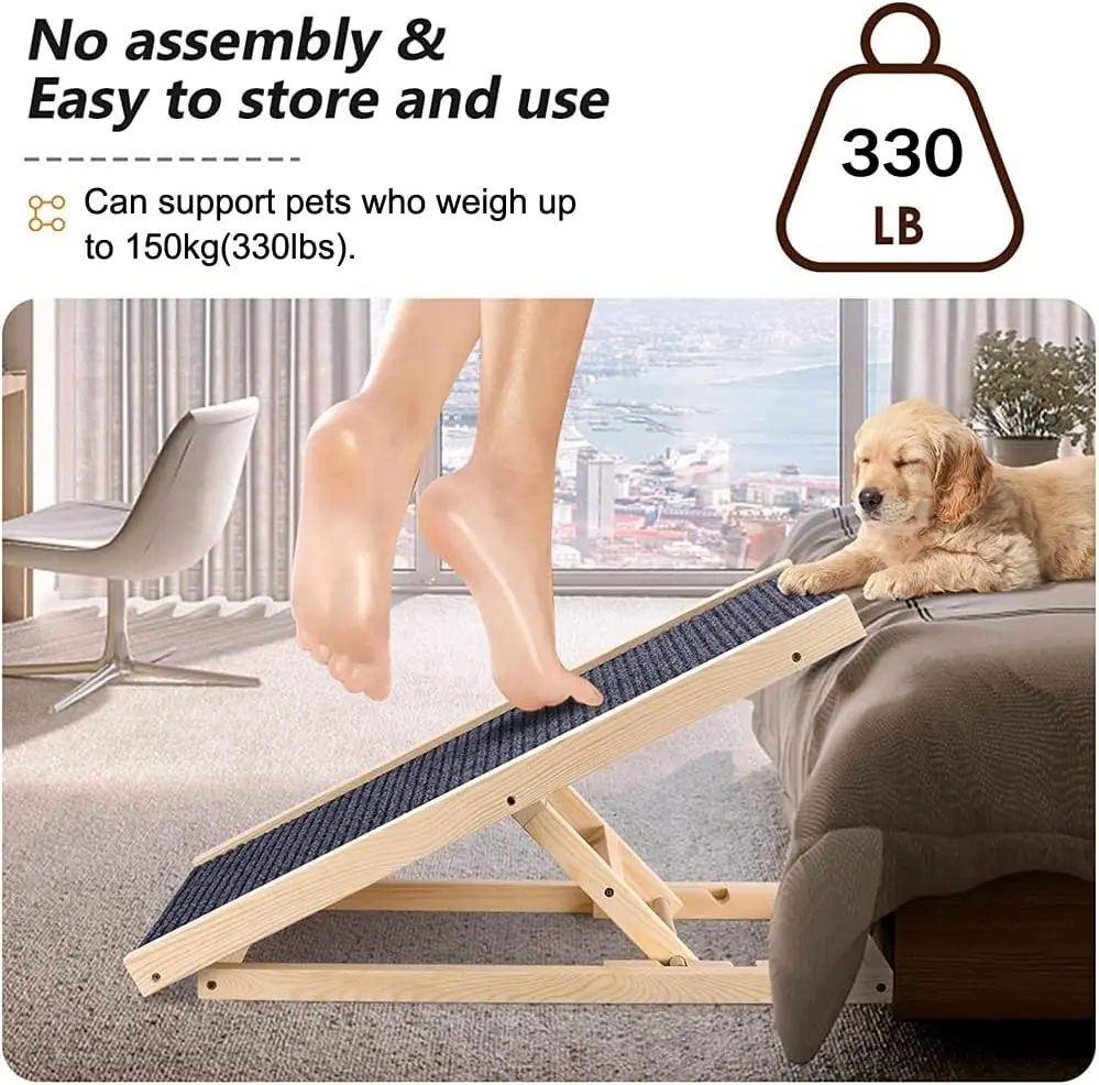 منحدر الحيوانات الأليفة من الخشب الصلب، سلم سيارة، ارتفاع قابل للتعديل، وسادة مضادة للانزلاق، الحيوانات الأليفة، السفر، السيارة، الشاحنة