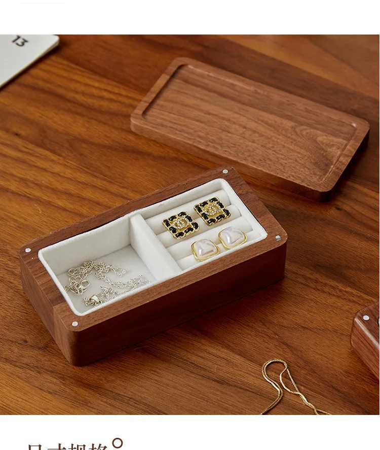 

Изысканная фланелевая коробка для хранения ювелирных изделий из цельного дерева, высококачественная портативная коробка для ожерелья и колец