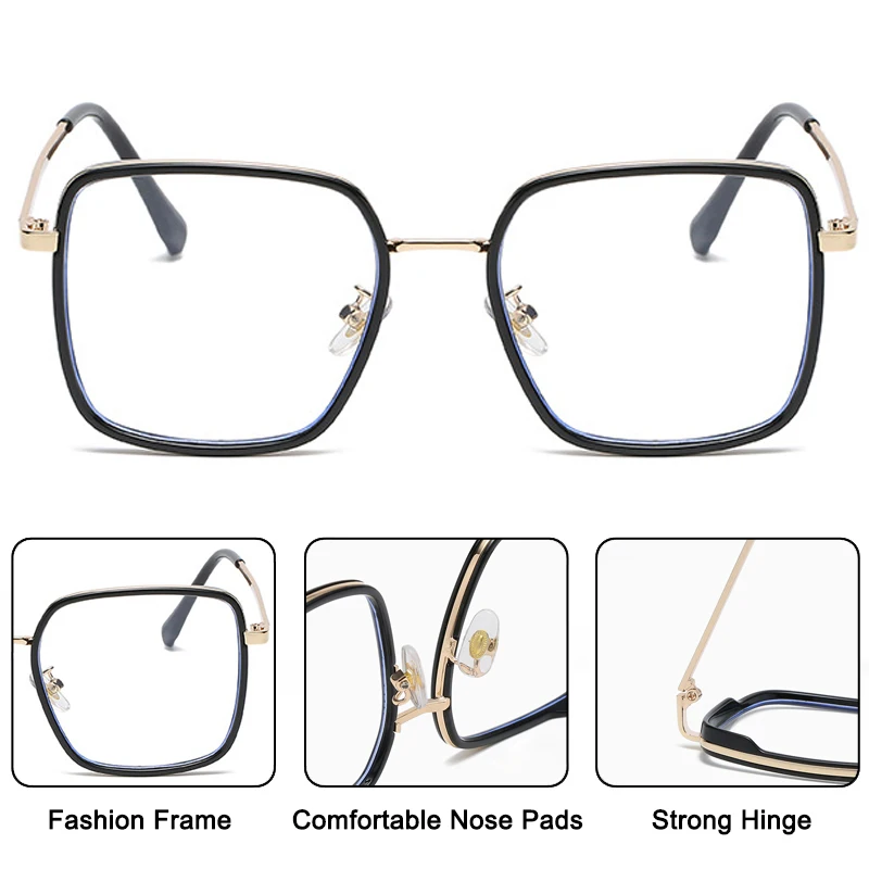 Anti Blue light Reading Glasses Women Prescription Glasses Optical Lenses Myopia Glasses for Men Metal Frame Square Eyeglasses - Image 3