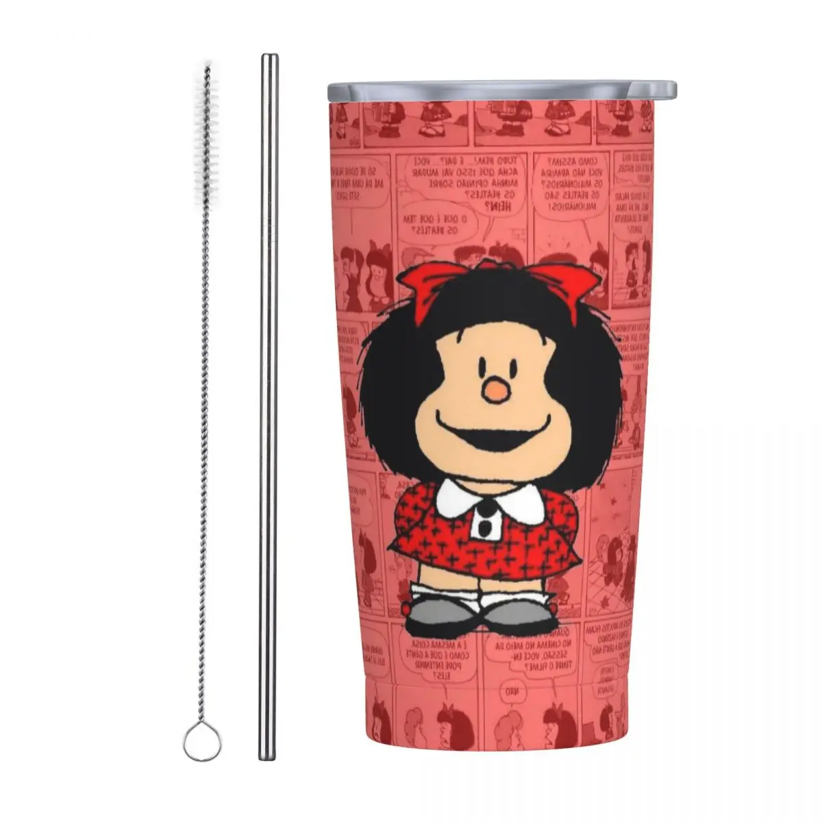 Mafalda Cartoon Tumbler Vacuum Insulated Anime Thermal Cup with Lid Straw Office Home Mugs Hot Cold Drink, 20oz