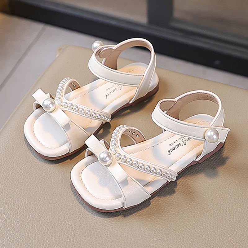 

Children's Sandals Summer New Beaded Bow Girls' Princess Sandals Soft Bottom Anti Slip Baby Kid's Casual Beach Shoes