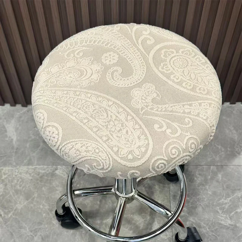 

Stretch Jacquard Plush Round Stool Seat Cover Washable Slipcover for Bar Stool, Home, Kitchen, Cafe Universal Fit