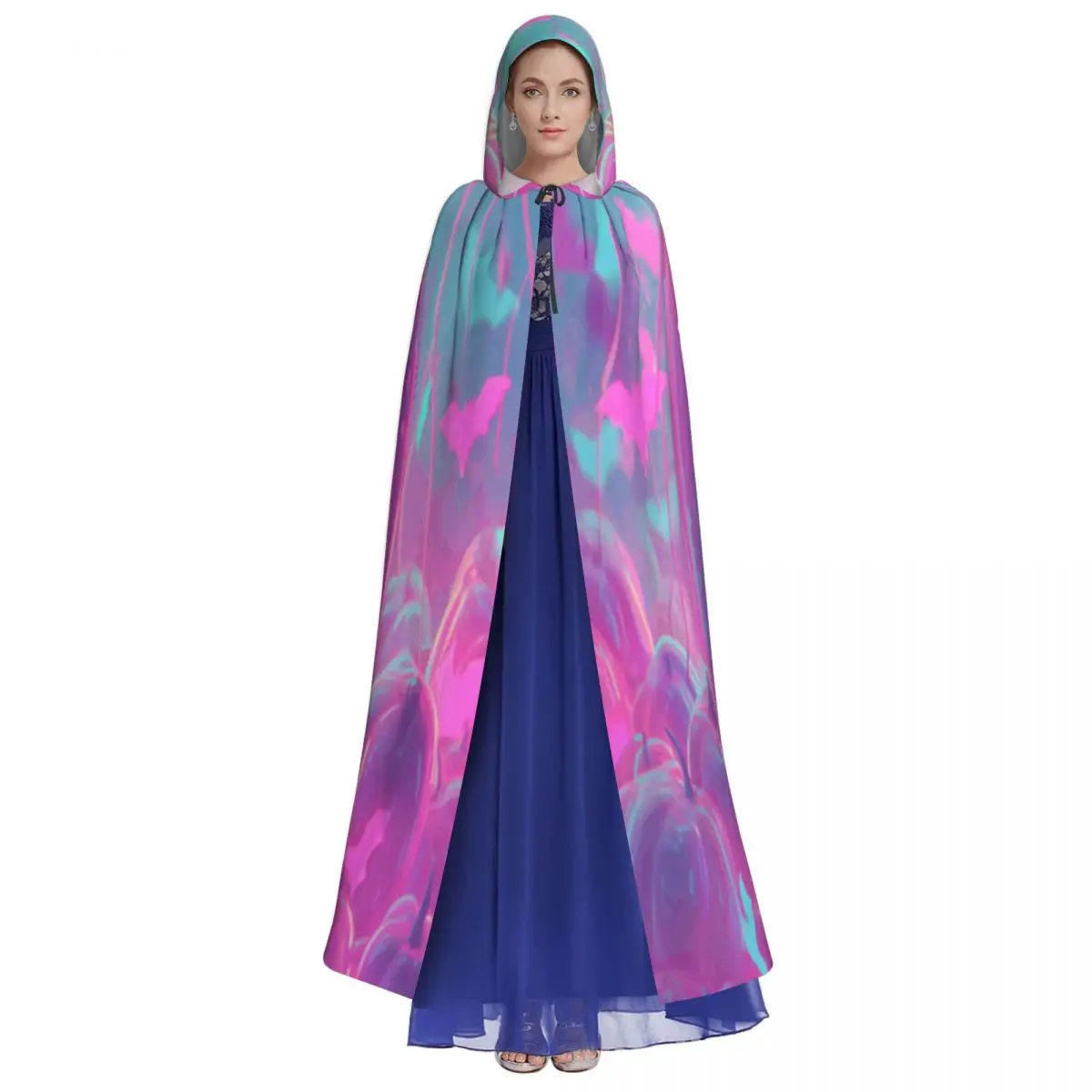 Halloween Pumpkin Cosplay Cloak Pink Bat Hooded Cape for Women Men view 2