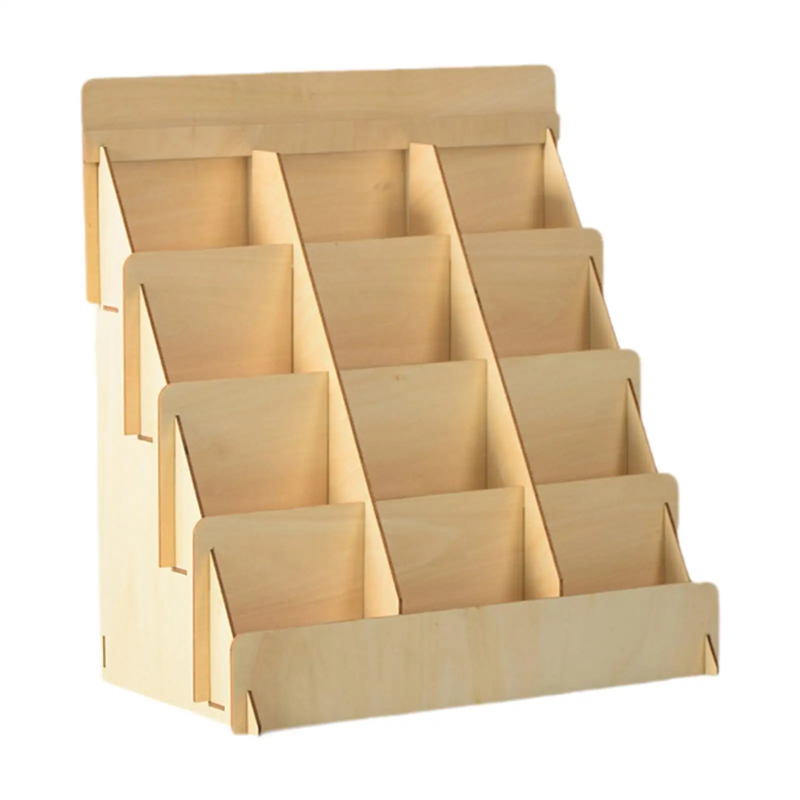 Wooden Greeting Card Display Stand Photos Shelf Craft Collection Sticker Organizer Rack 4 Tier for Stores Brochure Palyroom