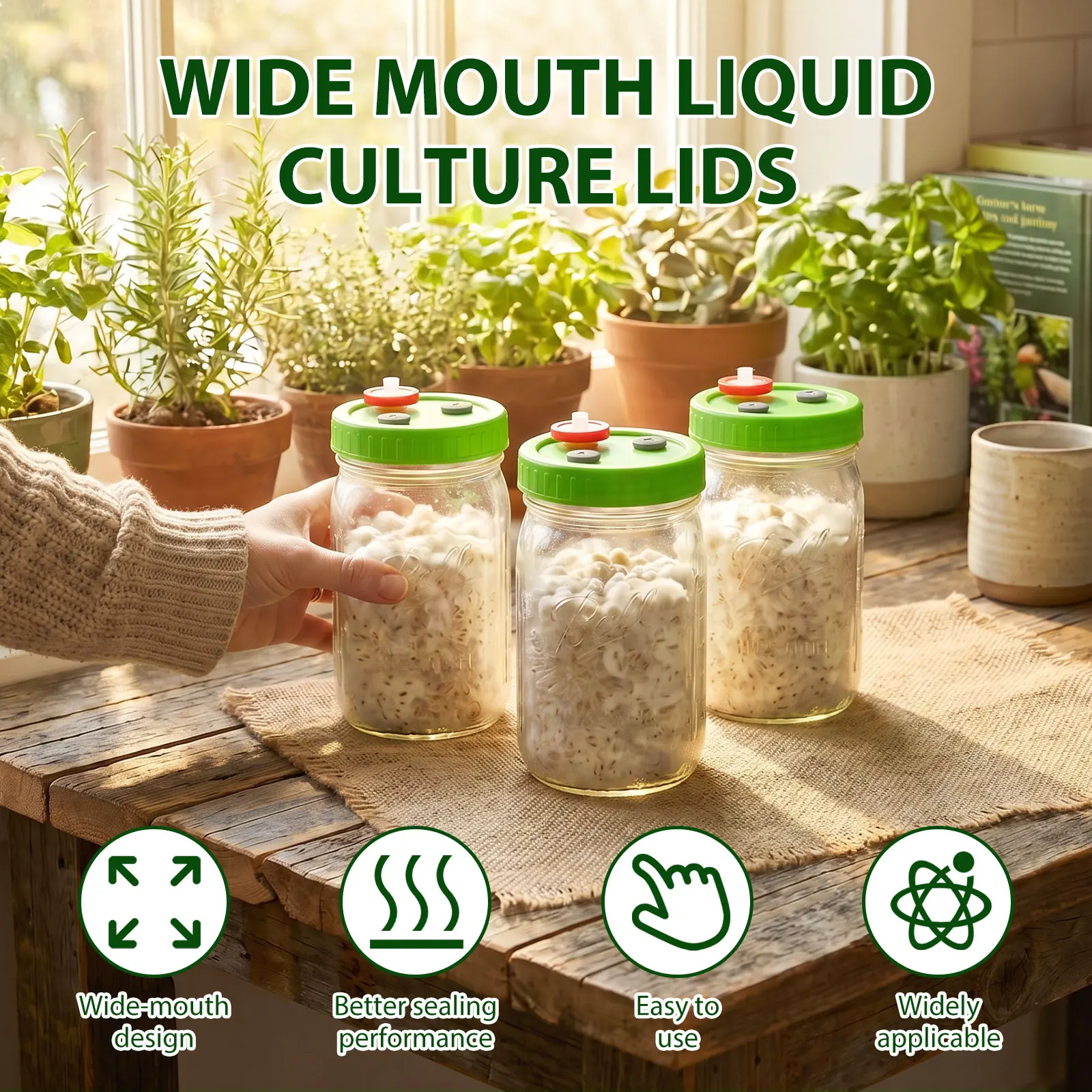 6Pcs Wide Mouth 86mm Mason Jar Plastic Mushroom Cultivation Lid with 0.22μm PTFE Filter and Rubber Stopper Liquid Culture Lids