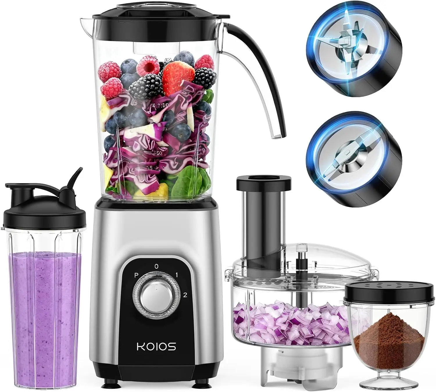 1000W Blender and Food Processor Combo, 4-in-1 Multi-Function: 34-Ounce Jar, 22-Ounce Mixing Cup, Meat Grinder, Vegetable Slicer