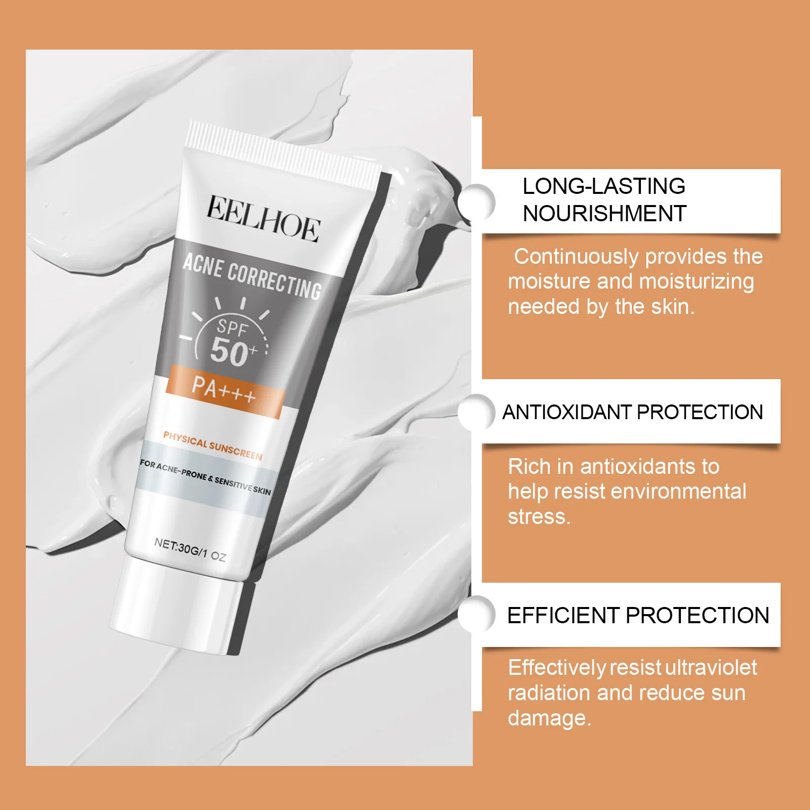 EELBathroom E-Crème solaire de protection du visage Spf50, contrôle de l'huile, anti-oxydant, hydratant, éclaircissant pour la peau, Nicotinamide