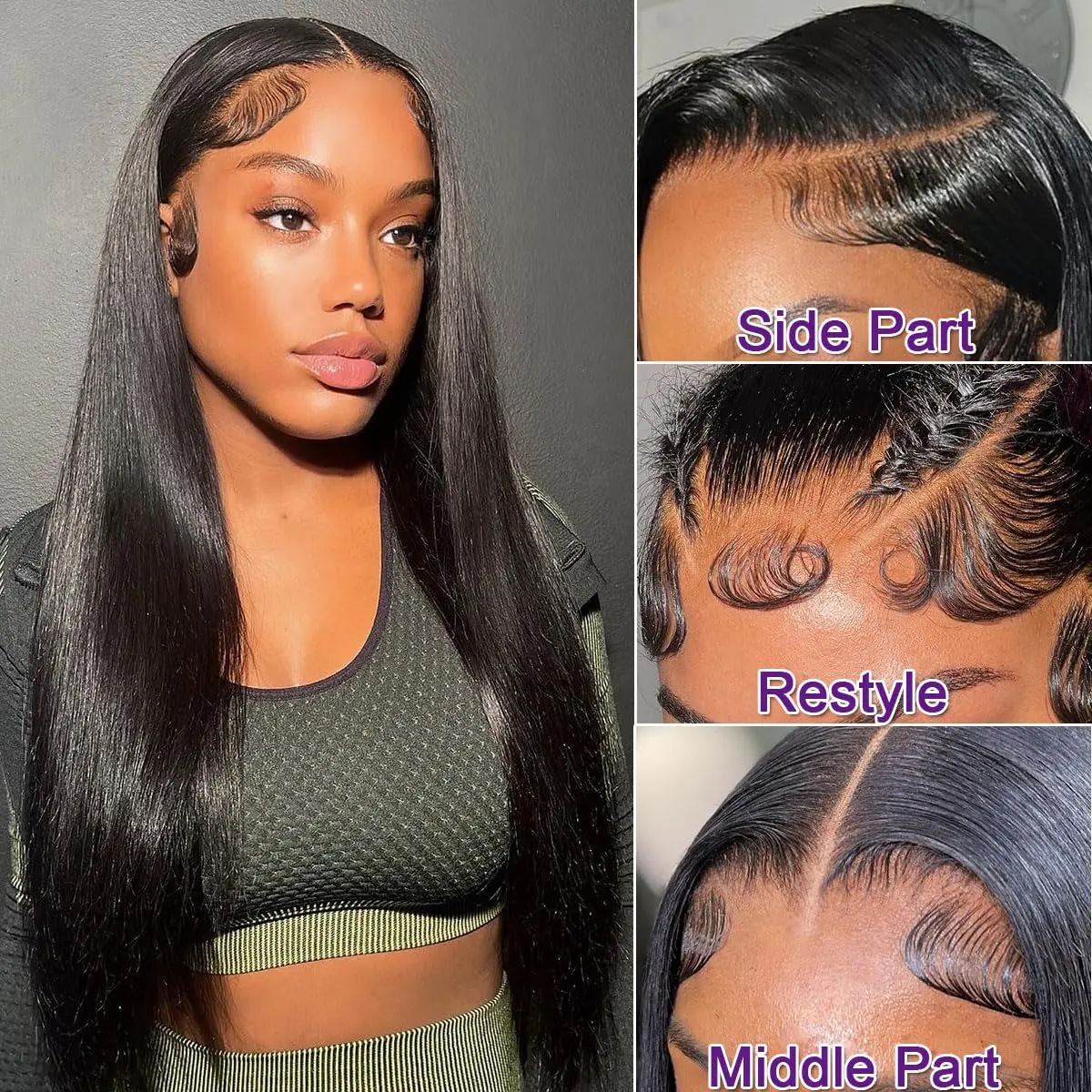 180% Density Straight 13x4 HD Transparent Lace Front Wig 28 30 32 Inch 13x6 Lace Frontal Wigs Remy Human Hair Natural Black