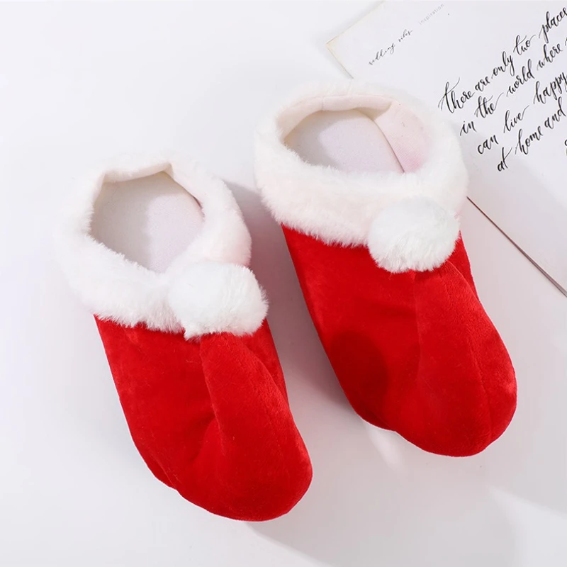 ChristmasRed Zapatillas de algodón de felpa Diseño de elfo de Papá Noel Calzado de interior para vacaciones Ropa para el hogar Fiesta Cómoda de celebración de invierno