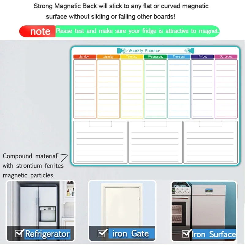 A3 Size Magnetic Dry Erase Weekly & Monthly Planner Whiteboard Blackboard Fridge Sticker Calendar