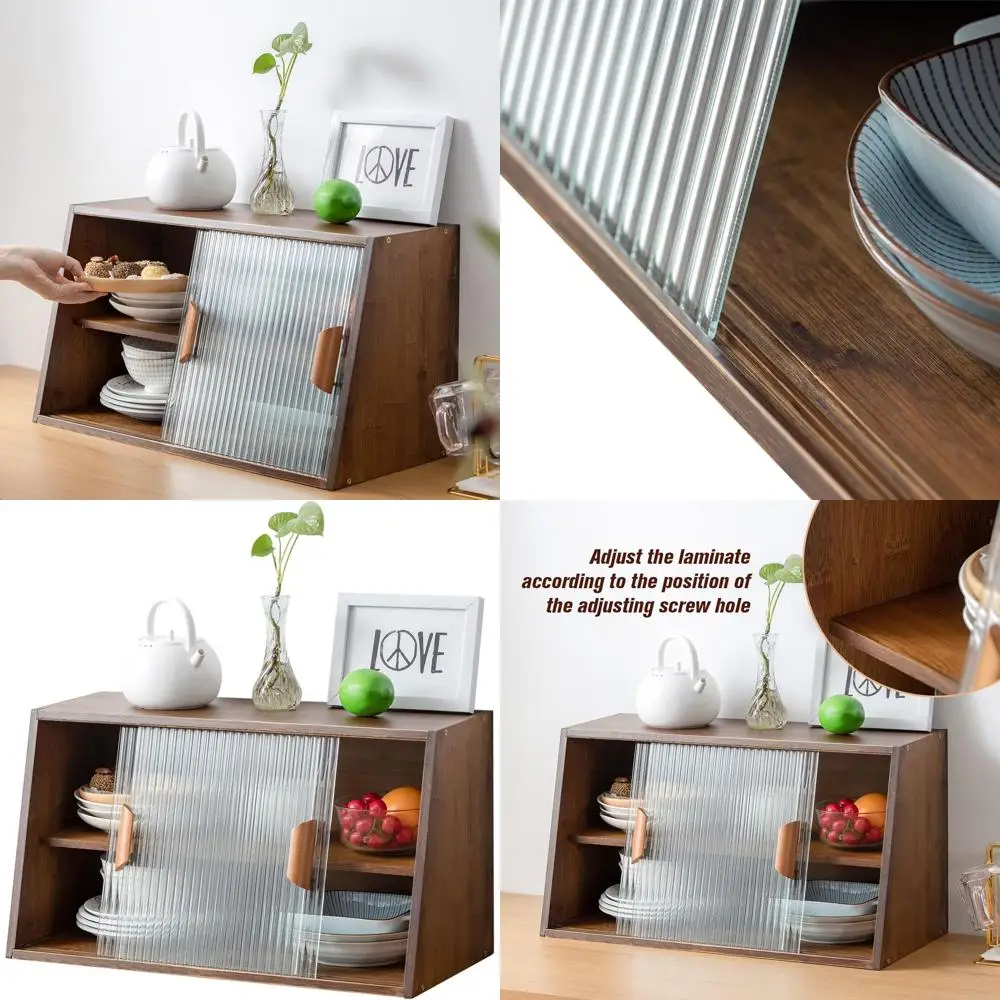 

Кухонный кладовый шкаф из орехового дерева с раздвижными стеклянными дверцами для хранения бутылок, посуды и мисок