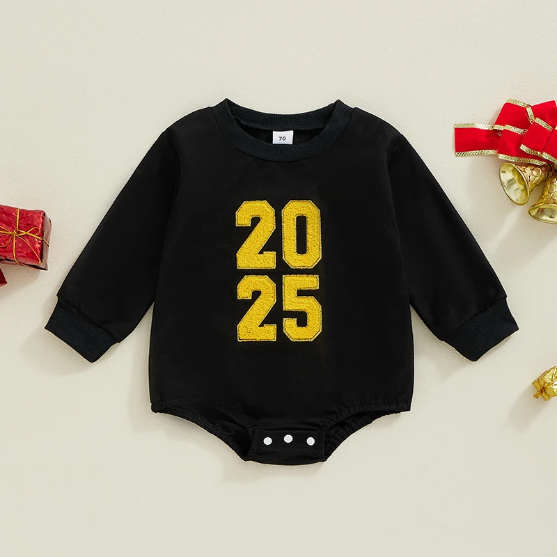 Baby Girls Boys Sweatshirts Rompers New Year Clothes Letter Embroidery Long Sleeve Toddler Fall Bodysuits