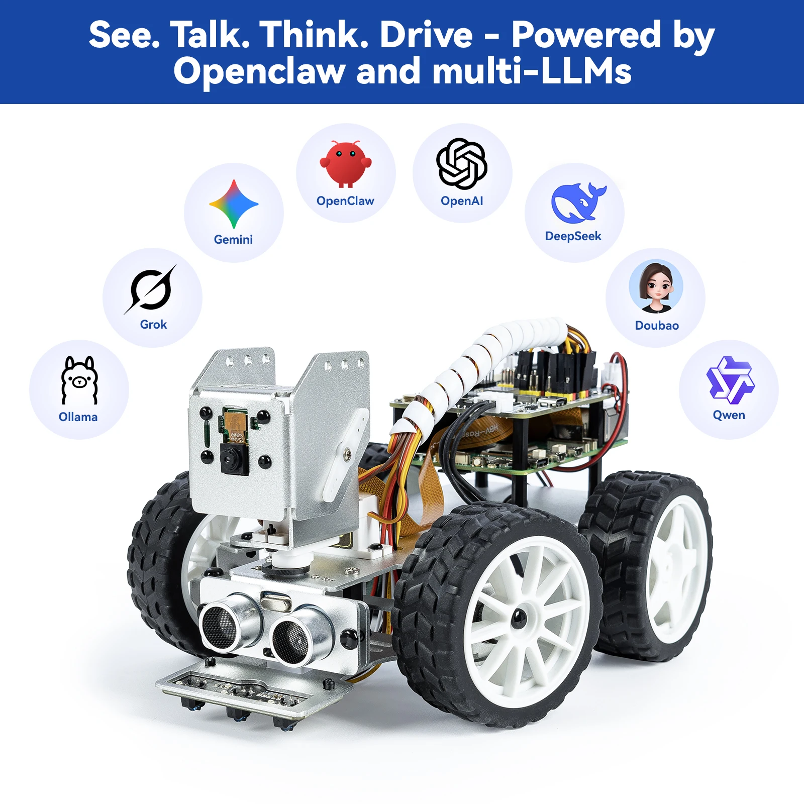 SunFounder Picar-X AI Robot Smart Car Kit for Raspberry Pi 5/4/3B+/Zero 2w, Openclaw LLMs ChatGPT/Gemini/Grok,Python, Scratch