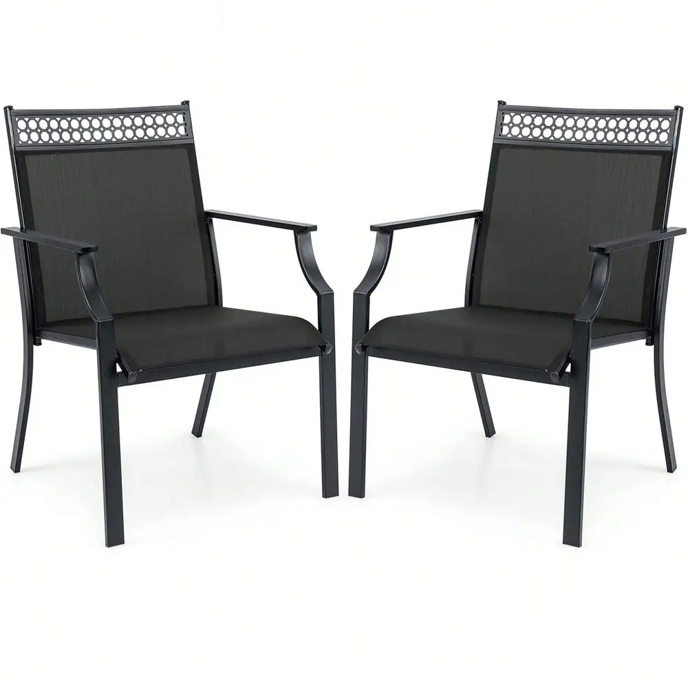 

Patio Chairs Set Of 2 With All Weather Breathable Fabric High Backrest Blue Coffee Black