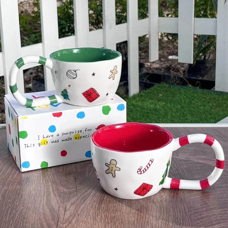 Christmas Coffee Mug Hand Pinched Ceramic Cup Winter Afternoon Tea Milk Cup Irregular Large Handle Water Cup Xmas Gift