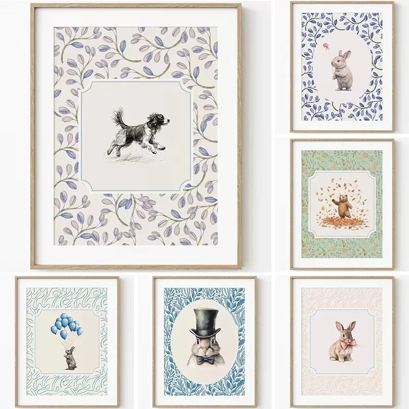 Frameless Canvas PaintingPósteres Nórdicos Vintage De Animales: Conejo, Perro, Cisne, Oso, Oveja, Impresiones Artísticas En Lien