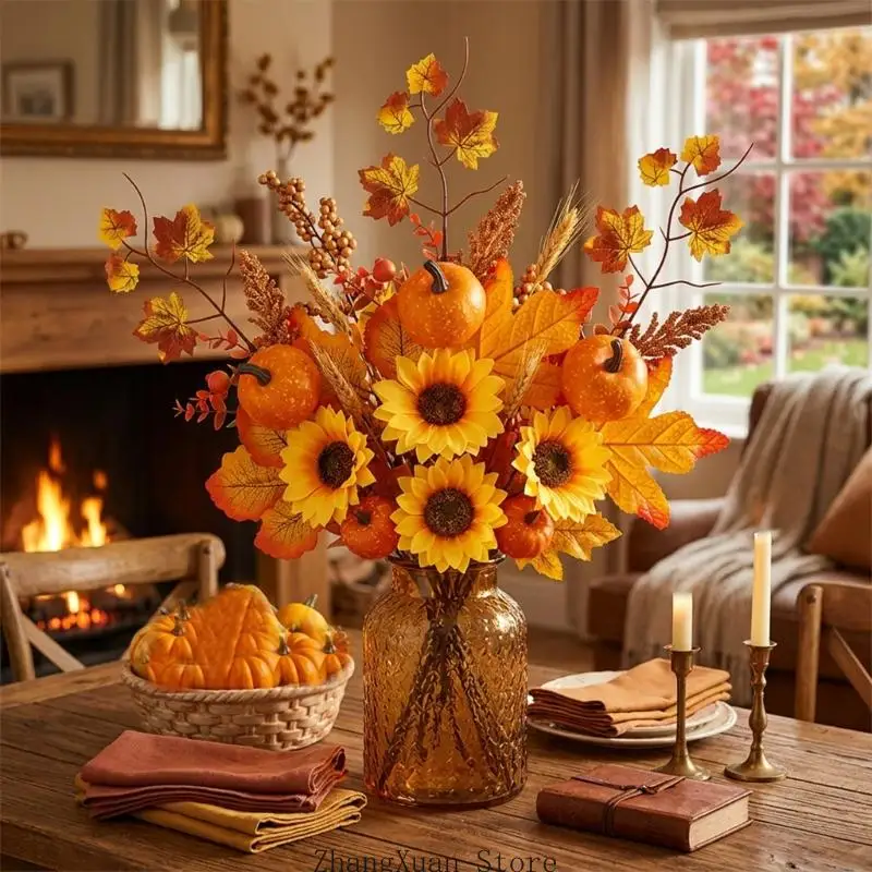 Künstliche Herbstblumen, Erntedank-Blumenstiel für Tisch, und Zimmer, 3 x – Detail 5
