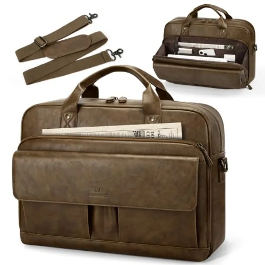 

Mens Laptop Bag PU Leather Messenger Bag 15.6 Inch Briefcase Vintage Computer Satchel Bag for Work Business