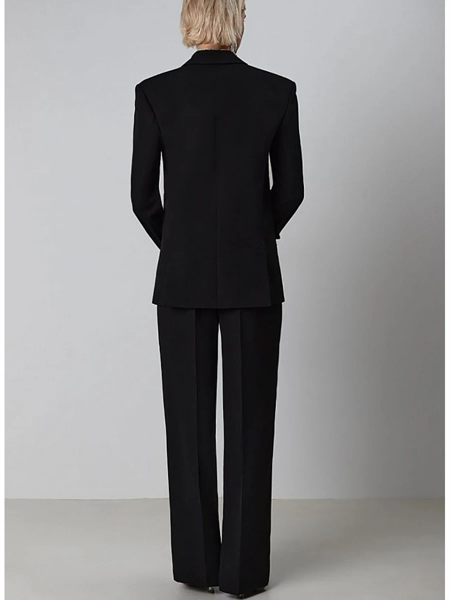 Glamouröses Damen-Blazer-Anzug-Set mit Federärmeln, bauchfreies Oberteil, Hose mit weitem Bein für stilvolle, temperamentvolle Partys, formelle Anlässe
