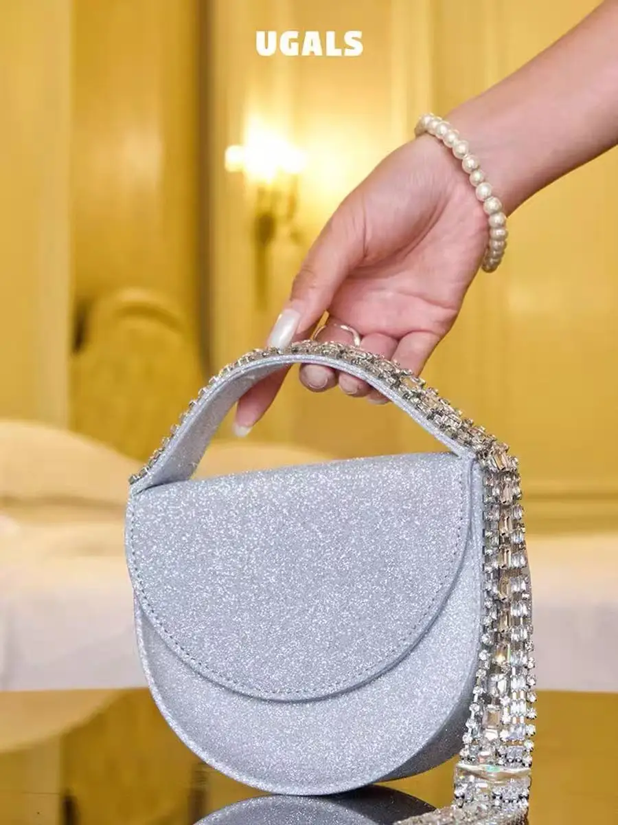 Luxury Satin Banquet Bag Women Handbag Glitter Rhinestones Diamond Tassel Evening Bag Wedding Party Clutch Purse Shoulder Bag view 3