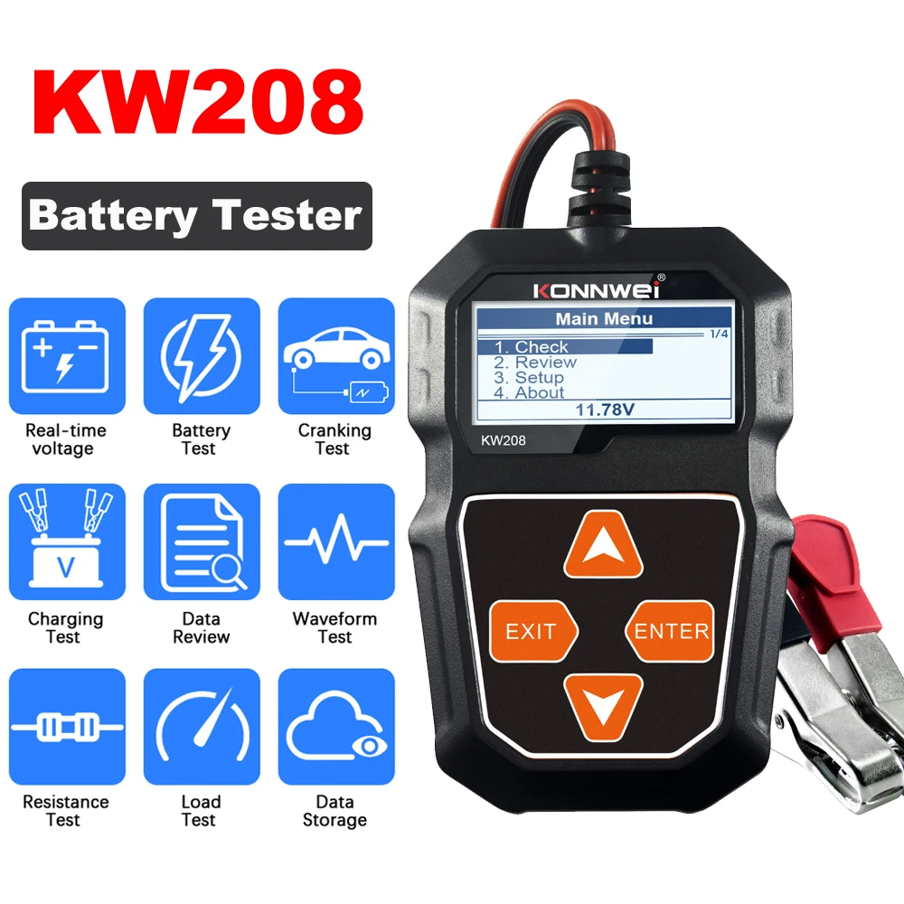 KONNWEI KW208 KW650 Car Battery Tester 12V 100 to 2000CCA Cranking Charging Circuit Tester Battery Analyzer 12V Battery Tool