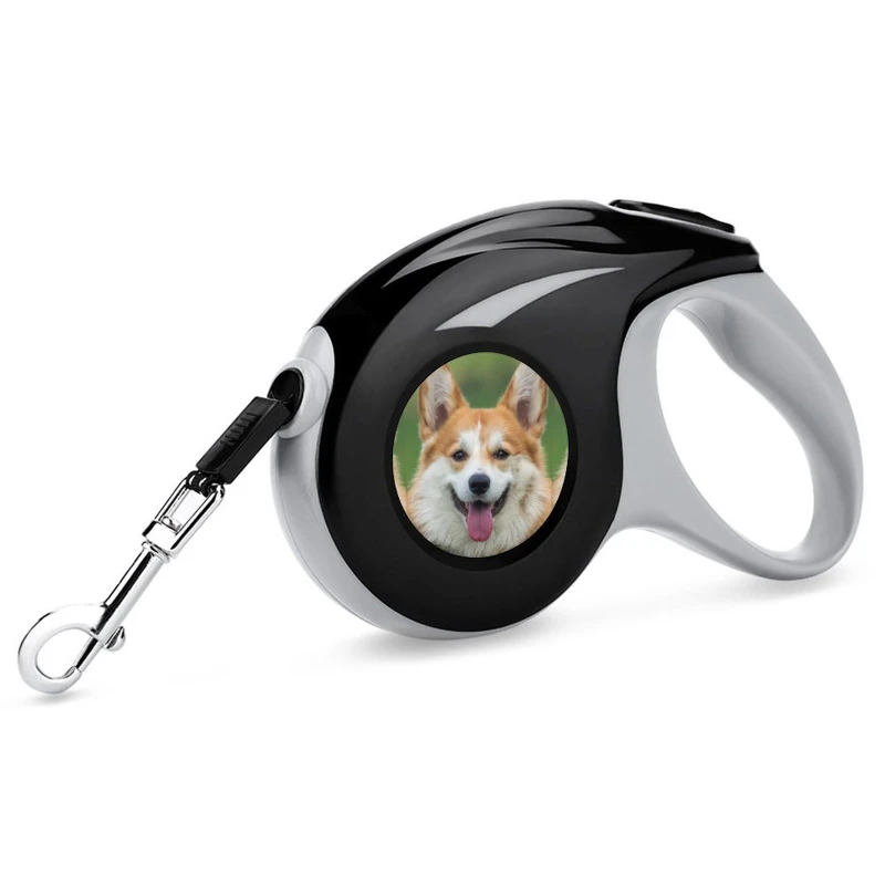 Custom Retractable Auto Strong Dog Leash Plastic Firm Handle Nylon Rope Both Sides Digital Printing Pet Leashes