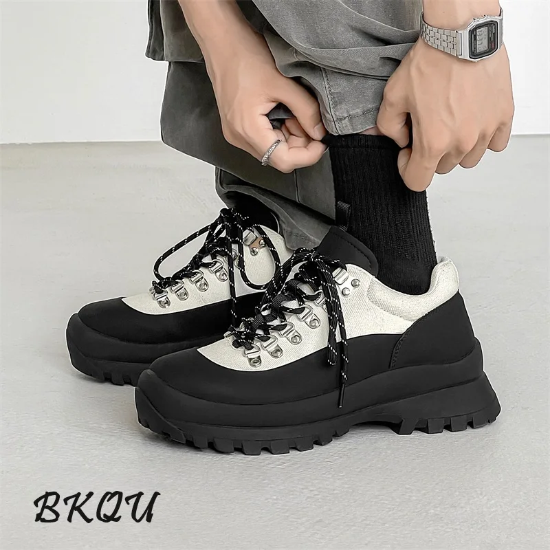 BKQU Mountaineering Męskie buty Outdoor Hiking Shoes Mountain Vintage Cargo Thick Sole Increase Sports Casual Fashion Shoes