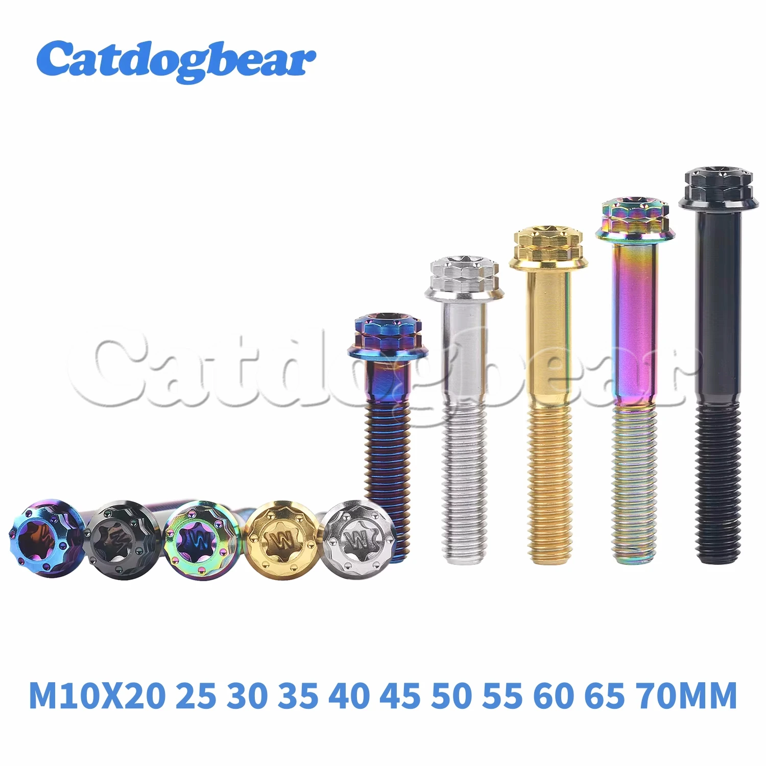 Catdogbear Titanium Flange 12 Points Bolt M10x20 25 30 35 40 45 50 55 60 65 70mm T50 Torx Pitch1.25/1.5mm for Car and Motorcycle