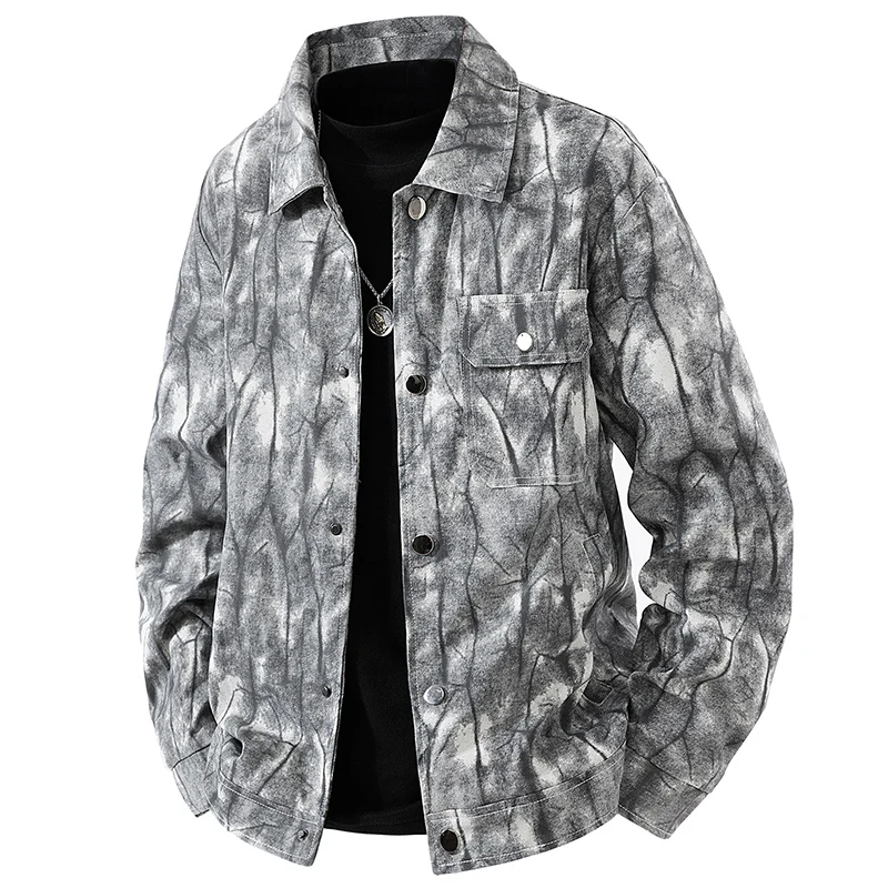 

American Retro Lapel Flight Jackets Mens New Spring Autumn Youth Jackets Fashionable Casual Versatile Top Coat Tie-dyed Workwear