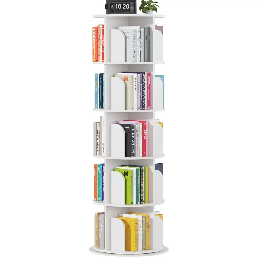 

Bookshelf Tower 5 Tier,Spinning Bookcase, Revolving 360 Book Shelf Narrow Tall Bookcase, Vertical Turning Round sto Customizable