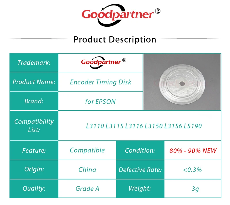 10X 1571785 Encoder Timing Disk for EPSON L1110 L3110 L3115 L3116 L3150 L3156 L5190 M1100 M1120