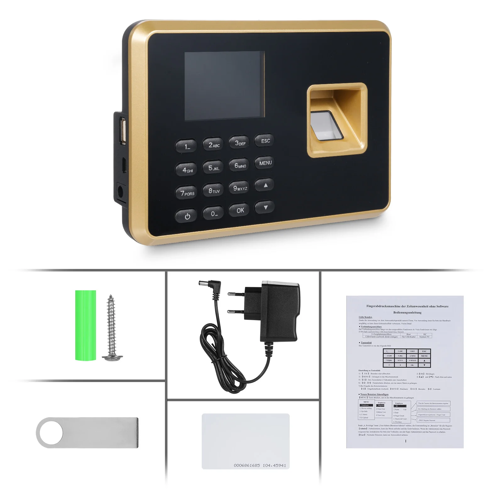 Bisofice Biometric Time Clock Attendance Machine for Employees Support 1000pcs Fingerprint/1000pcs Password