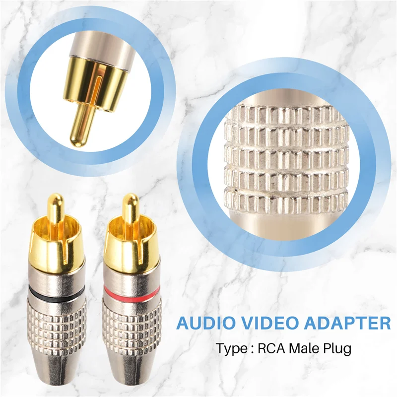 A23E-20 Pcs RCA Plug Audio Video Locking Cable Connector Gold Plated