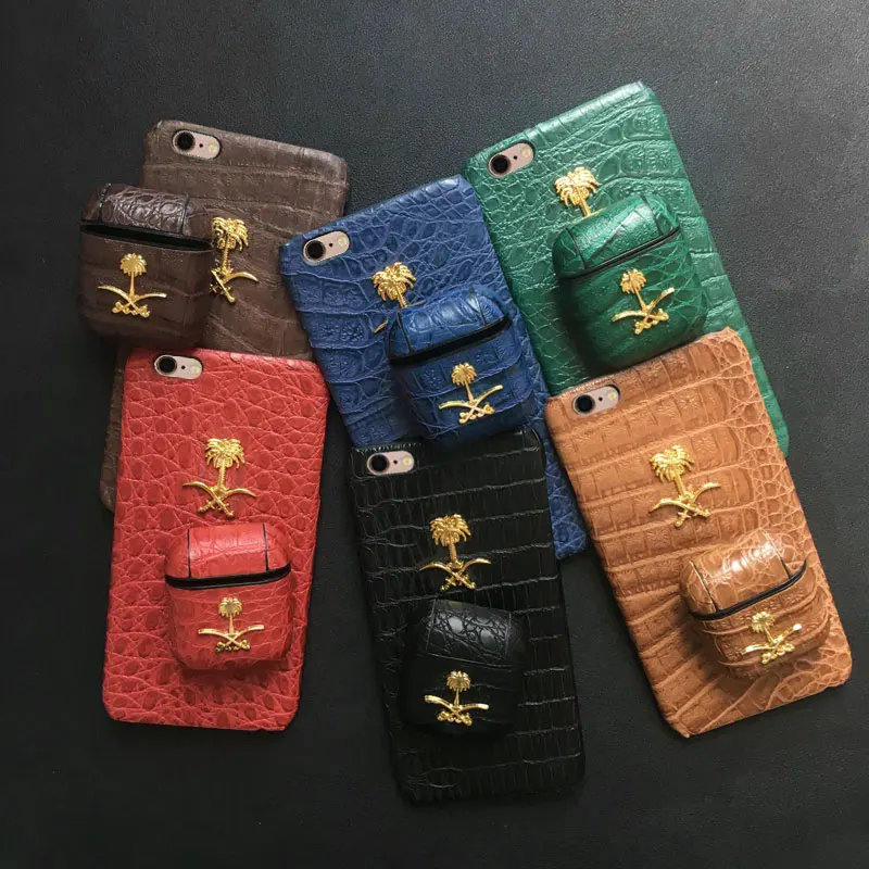 Saudi Arabia National Emblem Leather Case For iphone 13 11 12 Mini 7 8 6 6S Plus XS Max XR X SE 2020 Wireless Earphone AirPods