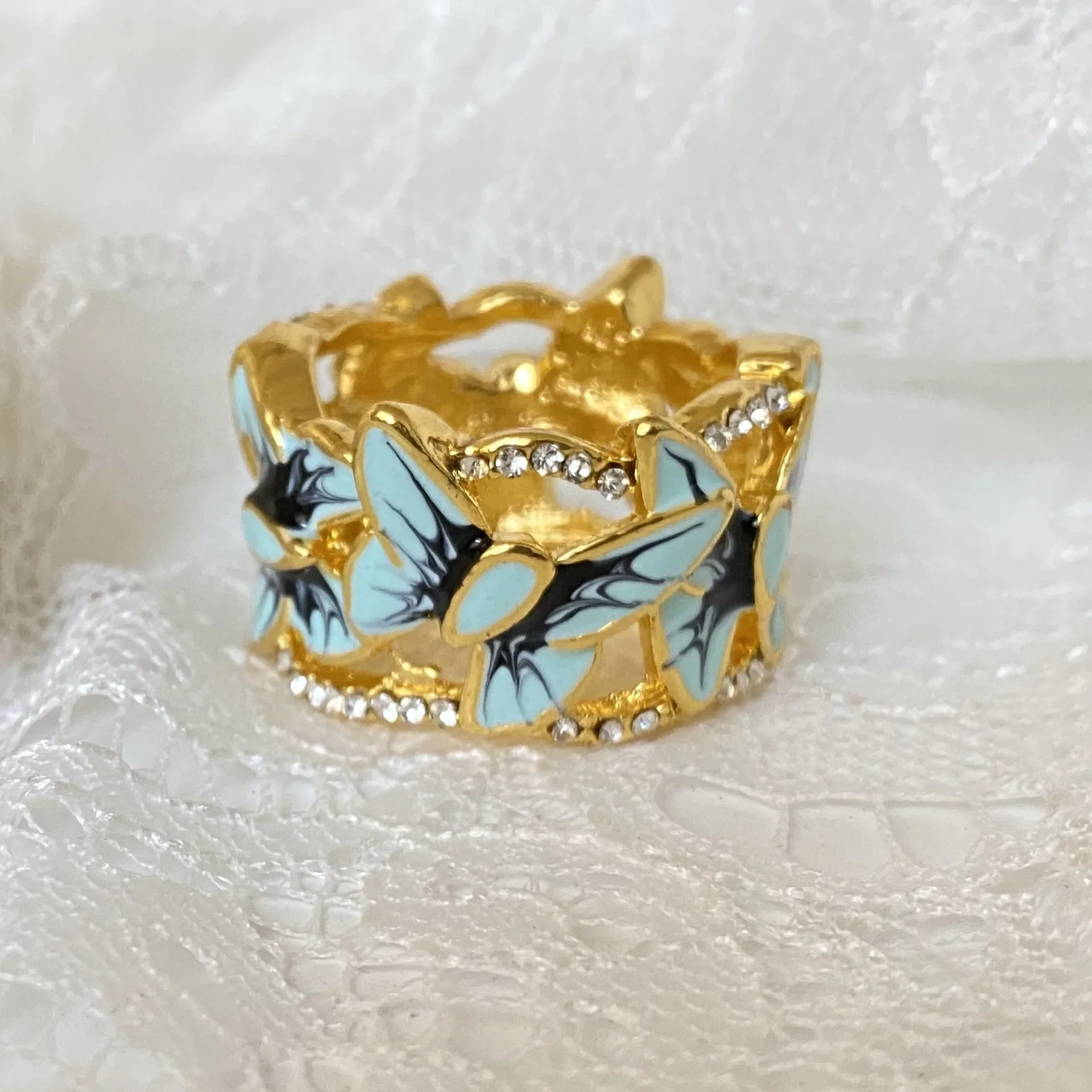 Milangirl Personality Exquiste Flower Ring For Women Unique Design Leaves Oil Painting Pattern Ring Wedding Bridal Ring  Gift