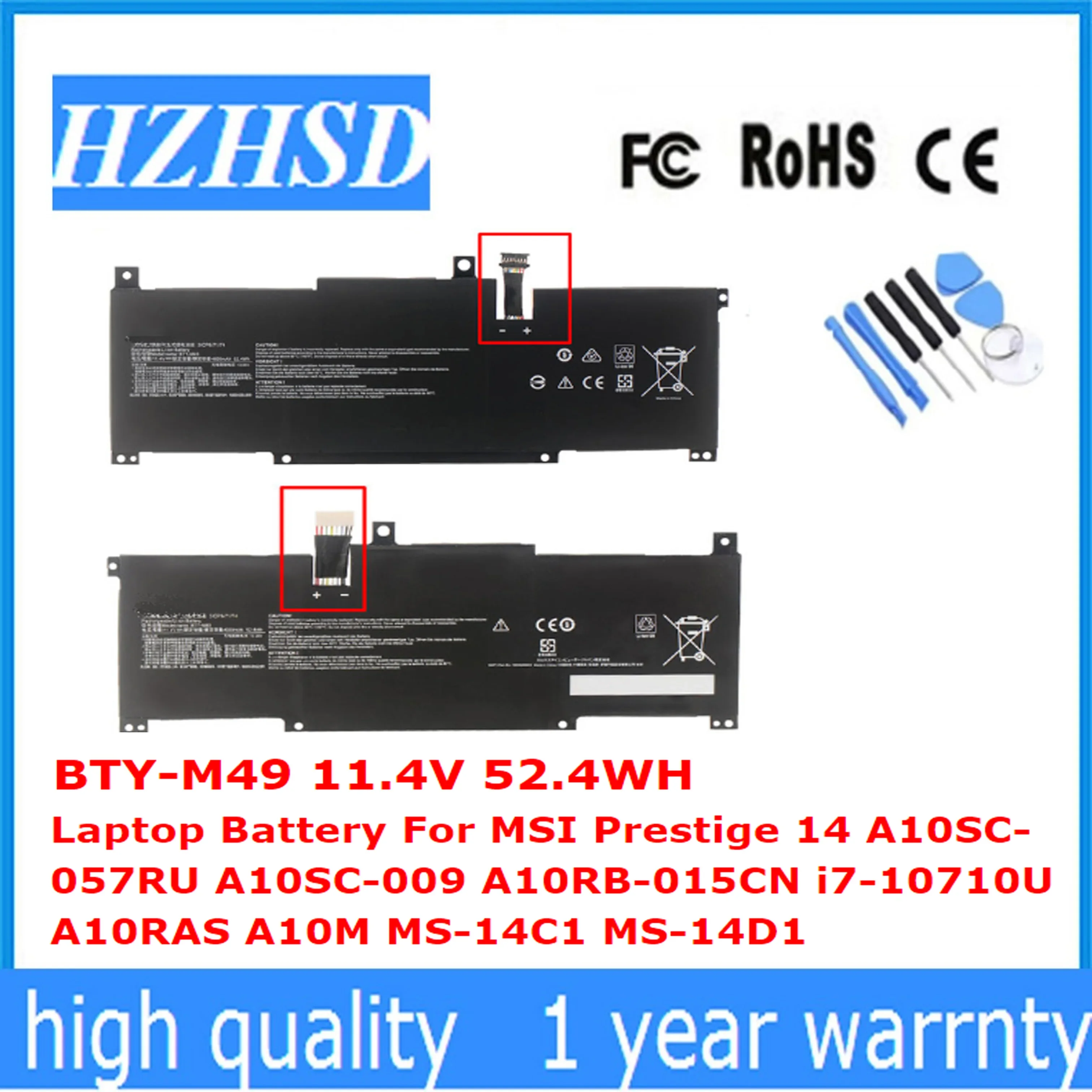 

BTY-M49 11.4V 52.4WH Laptop Battery For MSI Prestige 14 A10SC-057RU A10SC-009 A10RB-015CN i7-10710U A10RAS A10M MS-14C1 MS-14D1