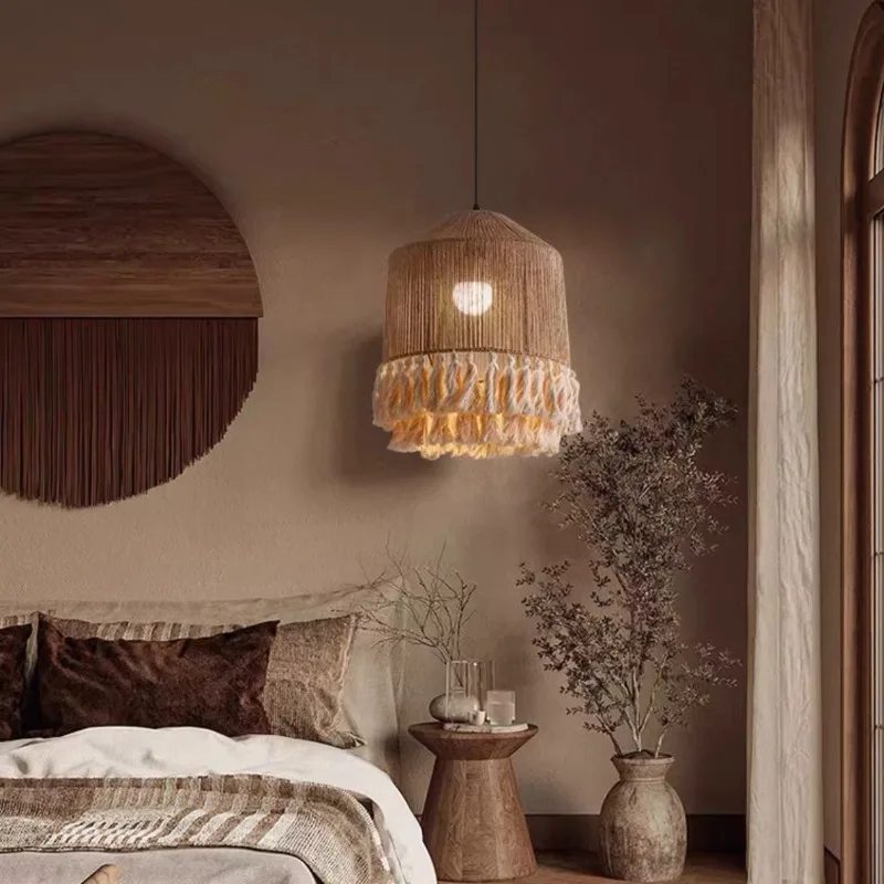 Bohemian Vintage Hemp Rope Weaving Pendant Lights Tassel Creative Lamps Fixtures Living Room Bedroom Restaurant Corridor Fixture