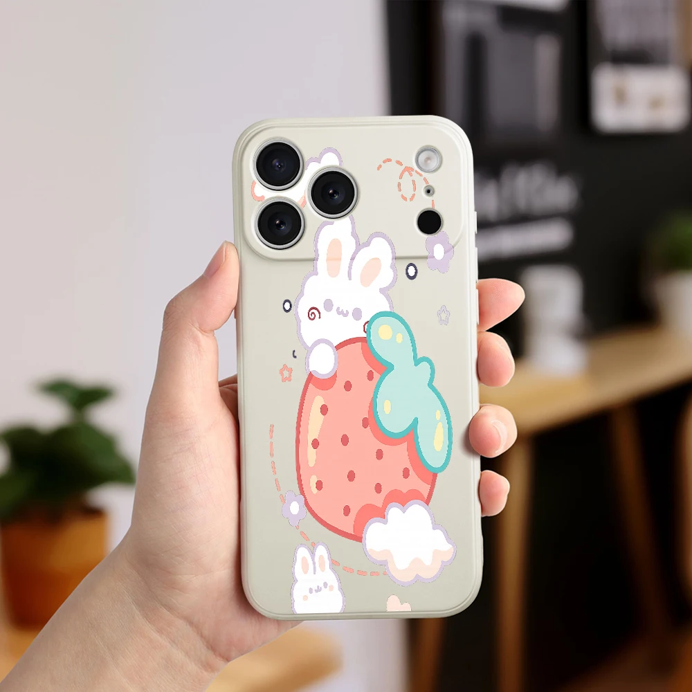 الفراولة أرنب جراب هاتف آيفون 17 ProMax 17 الهواء 16 15 14 13 12 11 برو ماكس XS Max7 8 زائد 16e 16 زائد غطاء من البولي يوريثان Coque #6