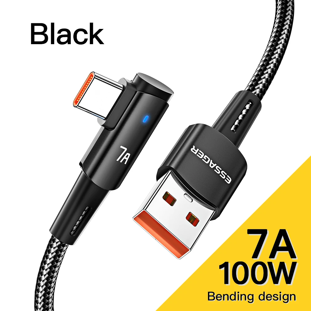 Essager 7A USB Typ C Kabel 90 Grad für OPPO 100 W Schnellladekabel für Honor Huawei Oneplus Realme abgewinkeltes Ladegerät Datenkabel
