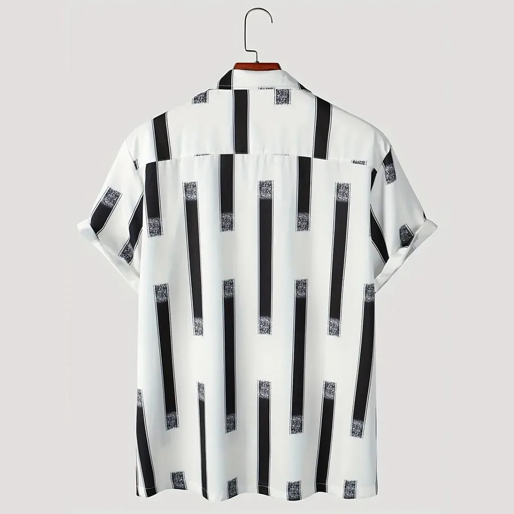 Hip Hop Casual Tops For Men And Women Striped Pattern Design Printed Shirts Short Sleeve Shirts Button Up Fashion Tops