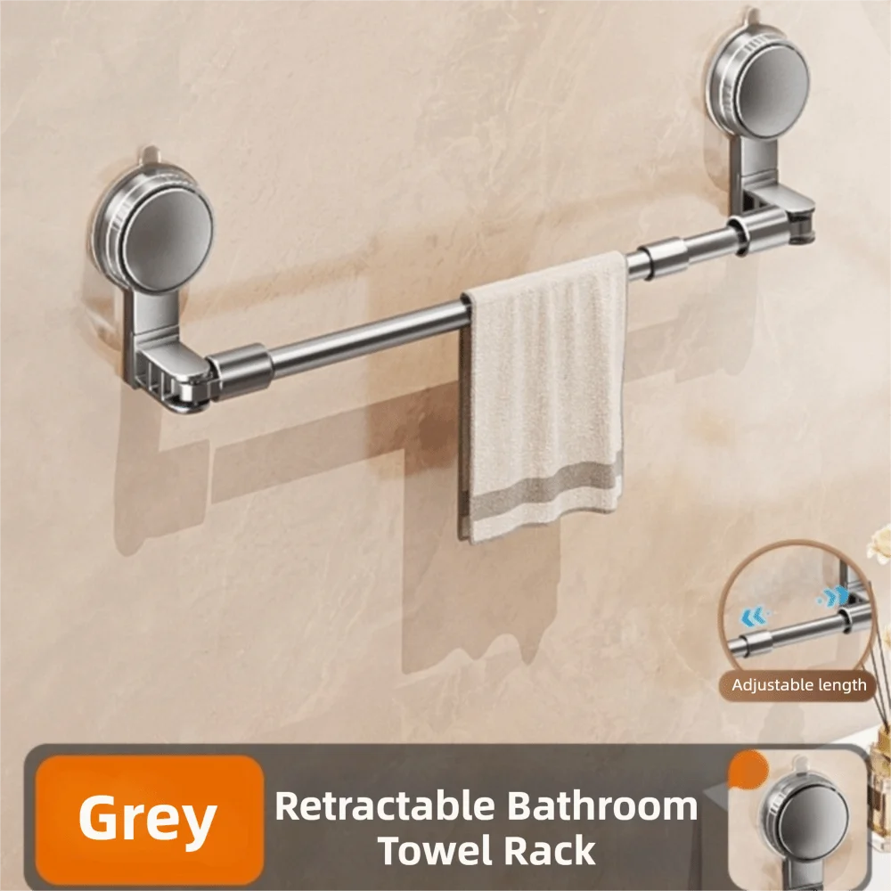 

Retractable Suction Cup Towel Pole Nail Free Installation Wall Mounted Shoe Storage Shelf Single-rod Towel Hanger