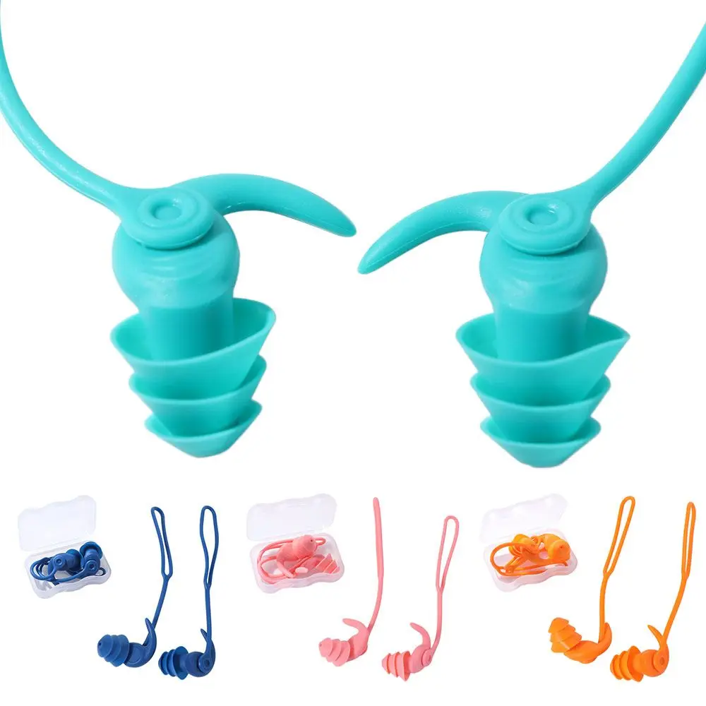 

1 Pair Waterproof Swimming Earplugs Silicone Comfort Corded Ear Plug Anti Lost 3 Layer Waterproof Earplug Pool Accessories