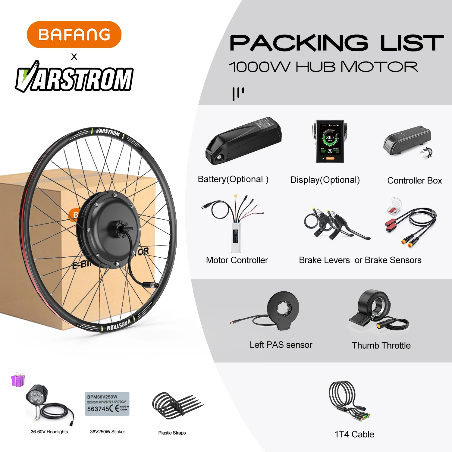 Silnik w piaście koła Varstrom 48V 1000W 1500W Zestawy do konwersji rowerów elektrycznych eBike Silnik z napędem tylną kasetą z baterią Hailong